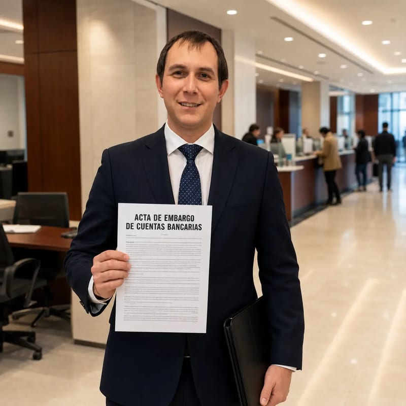 Receptor judicial notificando un embargo de cuentas bancarias en una entidad bancaria, Concepción
