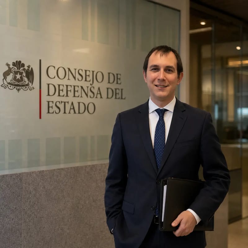 Receptor judicial Emile Ducheylard en las oficinas del Consejo de Defensa del Estado, listo para realizar la notificación al CDE en Concepción