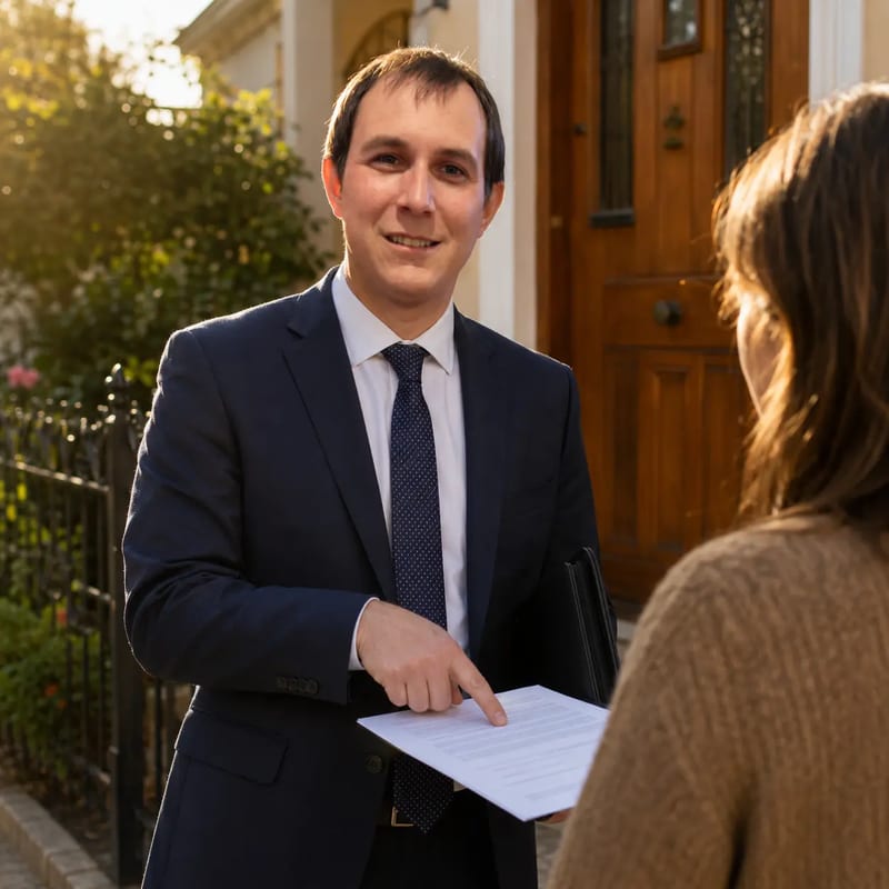 Receptor judicial explicando una notificación de demanda en juicio sumario al destinatario, en el domicilio del demandado, Concepción